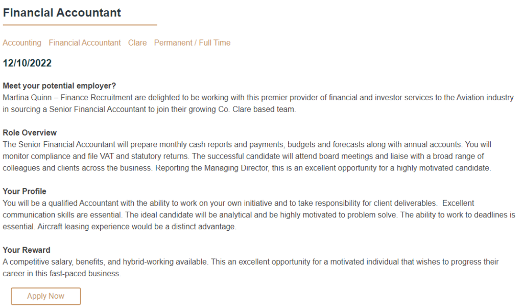 An example of an excellent accounting job advert 